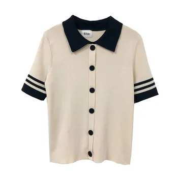 Vasarą Moteris Kolegija Stiliaus marškinėliai Saldus Mados Dryžuotas Gril T-shirt Japonų Stiliaus Atsitiktinis trumpomis Rankovėmis Marškinėlius Ponios Drabužiai