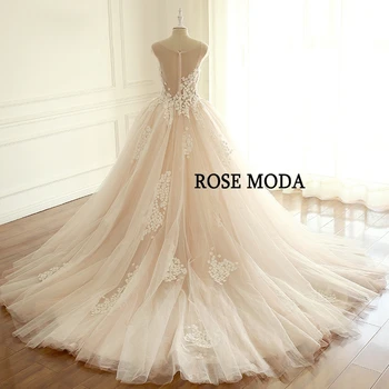 Rose Moda Bžūp Rankovėmis Blush Pink Vestuvių Suknelė V Kaklo Nėrinių Vestuvių Suknelės su 3D Gėlės Realios Nuotraukos