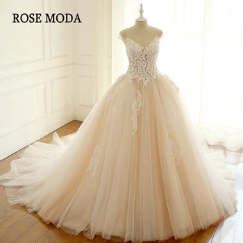 Rose Moda Bžūp Rankovėmis Blush Pink Vestuvių Suknelė V Kaklo Nėrinių Vestuvių Suknelės su 3D Gėlės Realios Nuotraukos