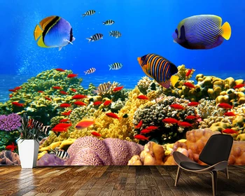 Papel de parede Įvairių žuvų, koralų rifų sea 3d tapetai, freskos,svetainė, tv wall miegamųjų namo apdaila