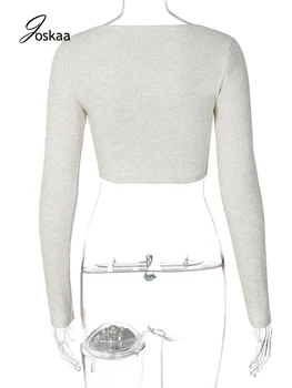 Joskaa Rudenį Moterų Sexy Marškinėliai Kieto Balta Ilgomis Rankovėmis Dvigubas Užtrauktukas Korsetas 2021 Naujas Irrigular Liesas Pasėlių Viršuje Moterų Megztinis