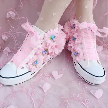 Pietų Korėjos svajonė šifono gėlių kalnų krištolas siūlai su nėrinių-up storio vienintelis vieną moterų batai su iškėlė butas drobė maišelis