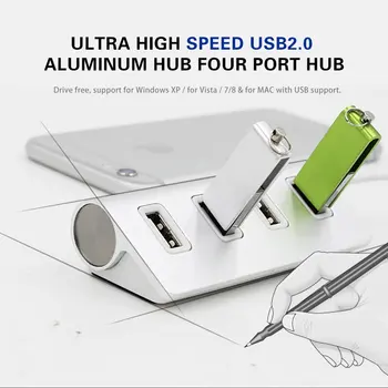 Nešiojamų Dydžio Aliuminio Lydinio Super Didelės Spartos 4 Prievadų USB šakotuvas USB Skirstytuvo Adapteris Su LED Rodiklis-PC Nešiojamas Kompiuteris