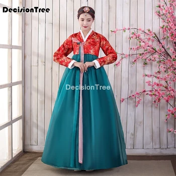 2021 korėjos liaudies suknelė moterims hanbok drabužius veiklos suknelė azijos tradicinio korėjiečių moterų kostiumai gėlių siuvinėjimas