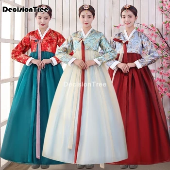 2021 korėjos liaudies suknelė moterims hanbok drabužius veiklos suknelė azijos tradicinio korėjiečių moterų kostiumai gėlių siuvinėjimas