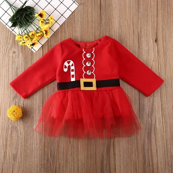 Kalėdų Bamblys Vaikams, Kūdikiams, Baby Girl Kalėdos Suknelė Patenka Ilgomis Rankovėmis Raudona Apvali Kaklo Nėrinių Tutu Sukneles Komplektus Drabužių, Kostiumų