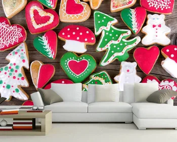 Papel de sumalti Kalėdų Slapukus Grybai Širdies medis maisto 3d tapetai,gyvenamasis kambarys su sofa-lova, TV wall miegamojo sienos dokumentų namų dekoro