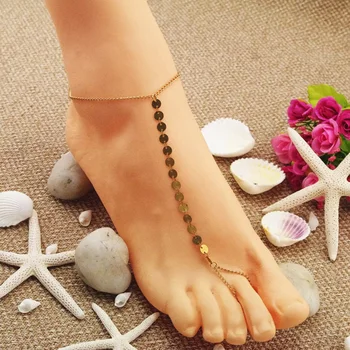 Naujas Atvykimo Paprasta mažų monetų seksualus anklets Apyrankę ant kojos moterų pėdų apyrankės juvelyrikos Mados kulkšnies grandinės pėsčiomis mergina