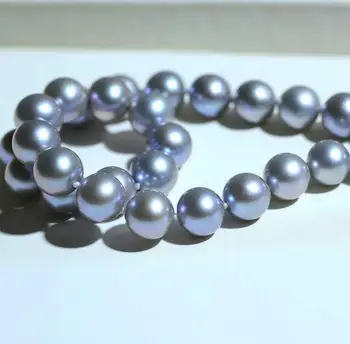 Elegantiškas 9-10 mm apvalus sidabro pilkumo perlų vėrinį 18inch 36