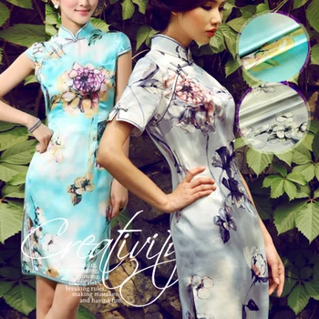 Kinų stiliaus gėlių spausdinti mulberry šilko audinio suknelė cheongsam sijonas 6980