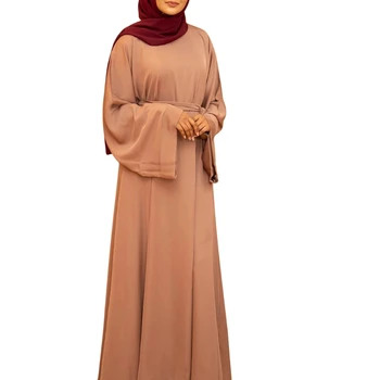 Moterų Turkijos Musulmonų Dubajus Maxi Suknelė Ilgomis Rankovėmis Islamo Kaftan Kaklaraištis Juosmens Skraiste