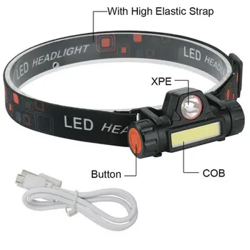 Praktinių COB LED Įkrovimo HeadlampTorch priekinis žibintas Žibintuvėlis 2 Režimai, Lauko Kempingas Galvos Apšvietimas