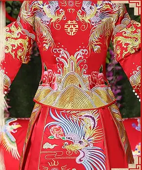 Prabanga senovės Royal Red siuvinėjimo Kinų nuotaka vestuvių suknelė Qipao Kinų Tradicinė Suknelė Moterims Rytų Qi Pao