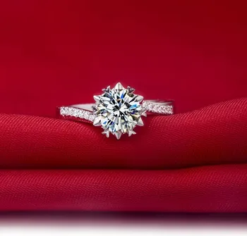 1 Karatų Gryno Aukso 18K Snow Flake Stiliaus Palmary Dizaino Imituoti Deimantų Moterims Vestuvinis Žiedas Romantiška Jubiliejų Dovana Jai