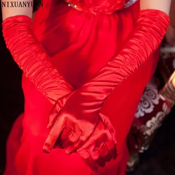 NIXUANYUAN Pigūs Satin Balta Raudona Juoda Vestuvių Pirštinės Visą Nepirštuotos Vestuviniai Moteriški Pirštinės Elegantiškas Bride Ilgai 2021