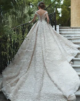 Vestido De Novia Arabų Prabanga V-Kaklo Tiulio Aplikacijos Vestuvių Suknelė 2020 Elegantiškas Off Peties Vestuvės, Vestuvinės Suknelės Chalatas De Mariee