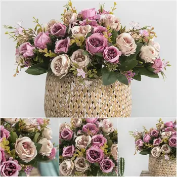 Europos Stiliaus Kambarį Tvora Dirbtinių Gėlių Vazoninių Augalų, Dekoruoti Vestuvių Modeliavimas Gėlių Kompozicijų Maria Rose