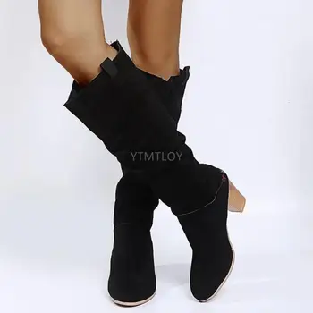 Dirbtiniais Zomšos Slim Batai Seksualus Aukštos Moterys Mados Žiemos Aukštakulniais Bateliais Mados Botas Mujer Knee-High Slip-On