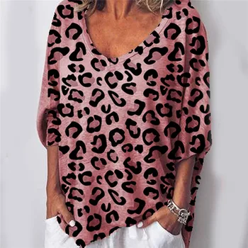 2020 Mados Moterų Atsitiktinis Pusė Rankovės Pavasario T-shirt Leopard marškinėliai Rudenį Viršuje Tees Femme Ponios Marškinėlius Drabužius, Plius Dydis S-2XL