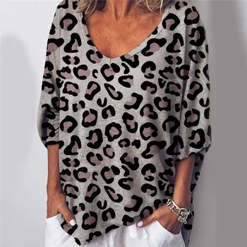 2020 Mados Moterų Atsitiktinis Pusė Rankovės Pavasario T-shirt Leopard marškinėliai Rudenį Viršuje Tees Femme Ponios Marškinėlius Drabužius, Plius Dydis S-2XL