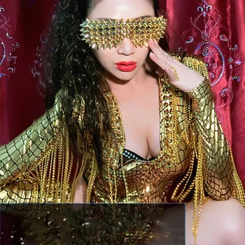Seksualus Bodysuit Džiazo Beyonce Kostiumas Blizgančių Aukso Cirkonio Kutas Jumpsuit Moterų Dainininkas DJ DS Kristalai Etape Apranga SL2456