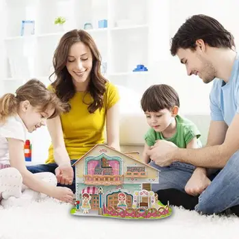 Mini Lėlių Tėvų-Vaikų Surinkti 3D Popieriaus Villa Namas Modelis Baldai Dėlionės Dėlionės, Žaislų Dovana