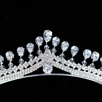 Elegantiškas Sidabro vandens lašelius Crystal Crown Princess Nuotakos Vestuvių tiara Apdailos Vinjetė Vestuvių Plaukų Aksesuarai, Papuošalai