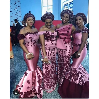 Pietų Afrikos Undinė Bridesmaid Dresses 2019 Naujas 4 Stilius Grindų Ilgis Gėlės Rankovių Oficialią Vestuvių Pamergės Suknelė