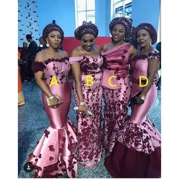 Pietų Afrikos Undinė Bridesmaid Dresses 2019 Naujas 4 Stilius Grindų Ilgis Gėlės Rankovių Oficialią Vestuvių Pamergės Suknelė
