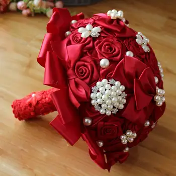 Nuotakos Puokštės Raudonų Rožių Perlas Vestuvių Dirbtinių Gėlių Puokštė Romantiška Vestuvių Bling Brides Ramo De Novia