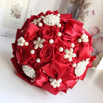 Nuotakos Puokštės Raudonų Rožių Perlas Vestuvių Dirbtinių Gėlių Puokštė Romantiška Vestuvių Bling Brides Ramo De Novia