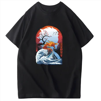 Grafinis Didžiulės Bangos Japonijos Pavyzdys Tshirts Kietas Medvilnės Tees trumpomis Rankovėmis Moteriška Vasaros Viršūnes Marškinėlius Vyrų streetwear