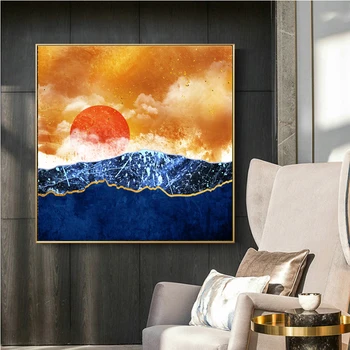 Abstrakti Sunrise Sunset Aukso Kalnų Šiuolaikinės Spausdinti Nuotraukų, Plakatų Ir Grafikos Sienos Menas Drobė Plakatas Apdaila, Namo Dažymas