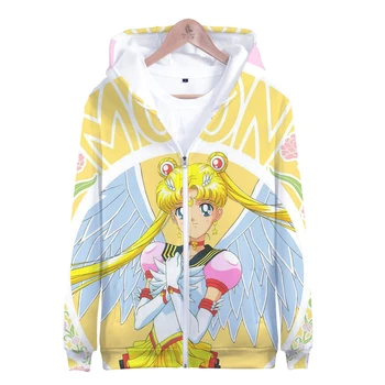 Mados moterų ir vyrų 3D užtrauktukas hoodies striukė atsitiktinis ilgomis rankovėmis Sailor Moon Girl animacinių filmų kawaii naują užtrauktuką gobtuvu palaidinukė