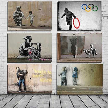 Banksy Meno Surengti olimpinės Žaidynės Žiedas Grafiti Meno Abstrakčios Drobės Tapybos Plakatai ir Spausdina Sienos Meno Nuotrauką Namų Dekoro Cuadros
