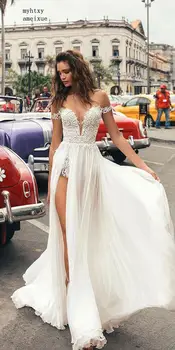 V Kaklo Appliques Atidaryti Krašto Vestuvių Suknelė be Rankovių 2020 Karšto Seksualus Baltas Backless Nėrinių Vestuvių Suknelės Vestidos De Noiva Mariage