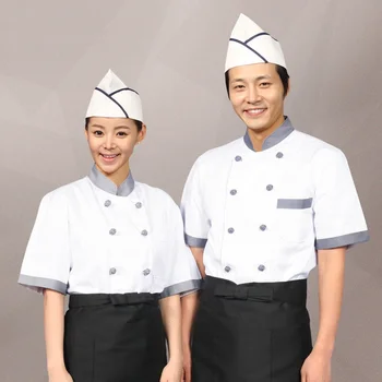 (10set Hat&Marškinėliai&Prijuostė)Šefo trumpomis rankovėmis, viešbučio virtuvės restoranas, Japonų & korėjiečių virtuvės šefas vienodus drabužius, vyrai ar moterys