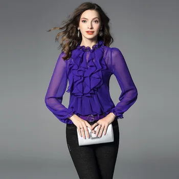Klasikinis retro palaidinė 2021 naujo dizaino prasme nišą susiėmę zawalcowany ilgomis rankovėmis šilko marškinėliai rudenį/žiemą moteris
