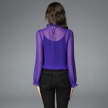 Klasikinis retro palaidinė 2021 naujo dizaino prasme nišą susiėmę zawalcowany ilgomis rankovėmis šilko marškinėliai rudenį/žiemą moteris