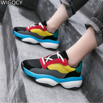 WIGQCY 2020 m. pavasarį naujas thicksoled sportbačiai spalvų atitikimo round-toe storio-soled batai moterims butas laisvalaikio bateliai tenso femininoD023