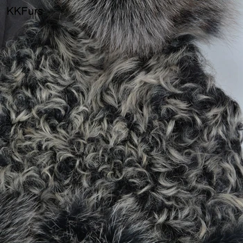 JKKFURS Mados Stilius Moterys Kailio Liemenė Nekilnojamojo Fox Fur & mongolijos Avių Kailis Šiltas Gilet Rudenį, Žiemą, Mažmeninės / Didmeninės S7260