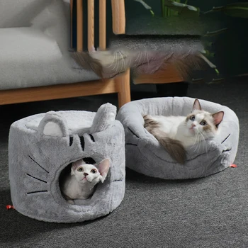 Žiemos Šiltas Naminių Kačių Krepšelį Lova Cat House Cave Veislynas Šunų Šuniuką Namuose Miega Veislynas Teddy Patogus Namas PinkCat Lova
