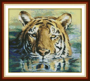 Tigras vandens kryželiu rinkinys 14ct 11ct prieš antspaudu drobės kryžiaus susiuvimo gyvūnų mylėtojas siuvinėjimo 