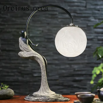 Naujas Kinijos stilius derliaus lotus lempos kambarį studijuoti kambarys miegamasis originalumas šiuolaikinės trumpas stalo lempos nemokamas pristatymas