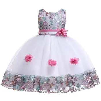 2019 Vaikai Mergina Tiulio Siuvinėjimo Gėlių Kamuolys Suknelė Vaikų BowKnot Princesė Dress Baby Girl Gimtadienis, Vestuvės Vestido Q539