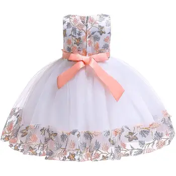 2019 Vaikai Mergina Tiulio Siuvinėjimo Gėlių Kamuolys Suknelė Vaikų BowKnot Princesė Dress Baby Girl Gimtadienis, Vestuvės Vestido Q539