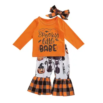 0-3Y Vaikams Baby Girl Rudenį Helovinas ClothesLetters Moliūgų Spausdinti ilgomis Rankovėmis Viršūnes T-shirts Ilgai Užsiliepsnojo Kelnės galvos Apdangalai