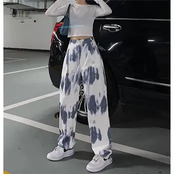 Hip-Hop Moterų sweatpants Kaklaraištis Dažų 2021 korėjos Tiesios Kelnės Prarasti Slim Pločio Kojų Kelnės Atsitiktinis Kulkšnies Dryžuotas Kelnes Streetwear