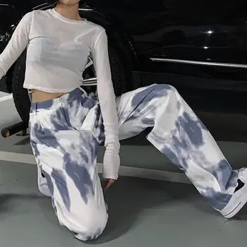 Hip-Hop Moterų sweatpants Kaklaraištis Dažų 2021 korėjos Tiesios Kelnės Prarasti Slim Pločio Kojų Kelnės Atsitiktinis Kulkšnies Dryžuotas Kelnes Streetwear