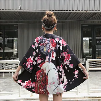 #5012 Vasaros Derliaus Japonų Kimono Marškinėliai Moterims Spausdinami Juoda Balta Plona Saulės Šifono Megztinis Kimono Moterų Palaidinė Femme